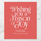 Season of Joy Holiday Wine Label Personalized Wijn Etiket (Enkel label)