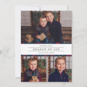 Season of Joy Navy Tartan Pset Photo Collage Feestdagenkaart (Voorkant)