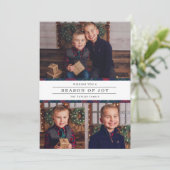 Season of Joy Navy Tartan Pset Photo Collage Feestdagenkaart (Staand voorkant)