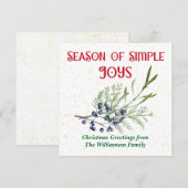 Season of Simple Joys Blue Juniper Christmas Feestdagenkaart (Voorkant / Achterkant)