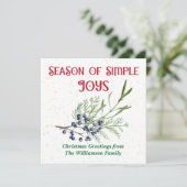 Season of Simple Joys Blue Juniper Christmas Feestdagenkaart (Staand voorkant)