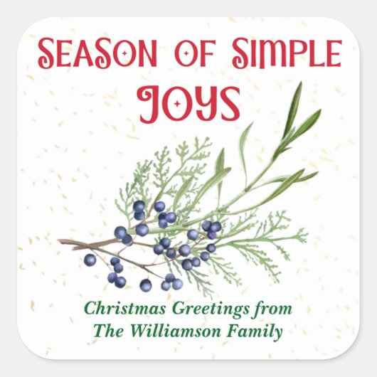 Season of Simple Joys Blue Juniper Christmas Vierkante Sticker (Voorkant)