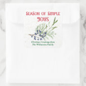 Season of Simple Joys Blue Juniper Christmas Vierkante Sticker (Tas)
