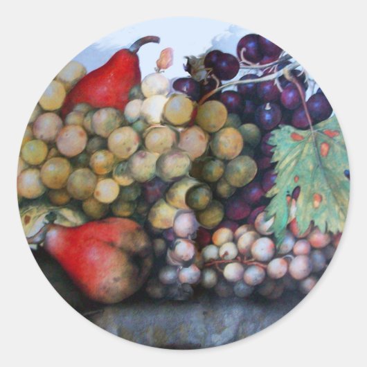 SEASON ' S FRUITS 1 - GRAPES EN PEARS RONDE STICKER (Voorkant)