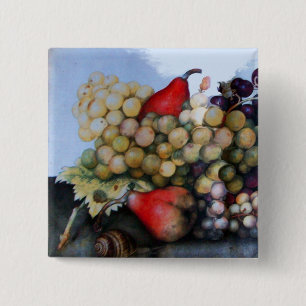 SEASON ' S FRUITS 1 - GRAPES EN PEARS VIERKANTE BUTTON 5,1 CM
