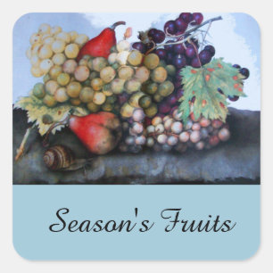 SEASON ' S FRUITS 1 - GRAPES EN PEARS VIERKANTE STICKER