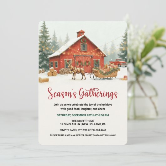 Season’s Gatherings Christmas Party Invitation  Kaart (Staand voorkant)