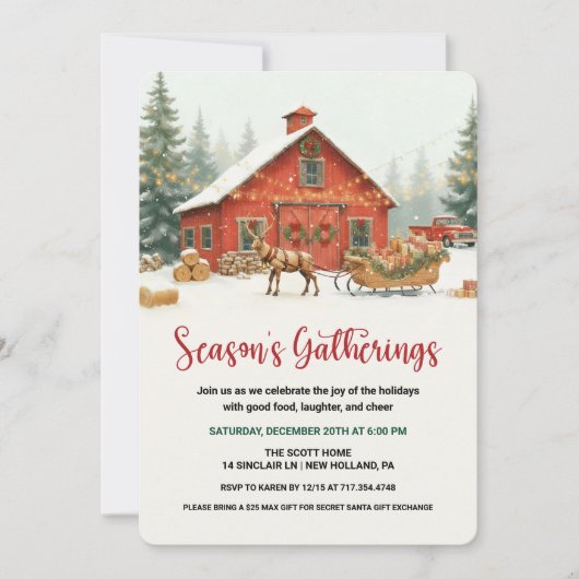 Season’s Gatherings Christmas Party Invitation  Kaart (Voorkant)