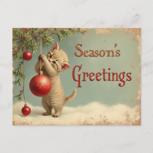 Season’s Greetings Kitten Postcard – Add Your Text Feestdagenkaart (Voorkant)