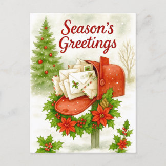 Season’s Greetings Mailbox Christmas Postcard Feestdagenkaart