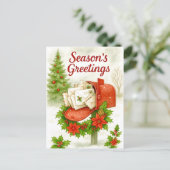 Season’s Greetings Mailbox Christmas Postcard Feestdagenkaart (Staand voorkant)