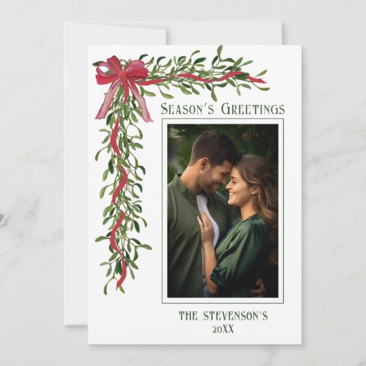 Season’s Greetings Mistletoe Photo Christmas Feestdagenkaart (Voorkant)
