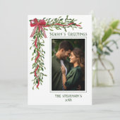 Season’s Greetings Mistletoe Photo Christmas Feestdagenkaart (Staand voorkant)