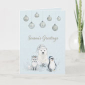 Season’s Greetings Winter Arctic Animals Feestdagen Kaart (Voorkant)