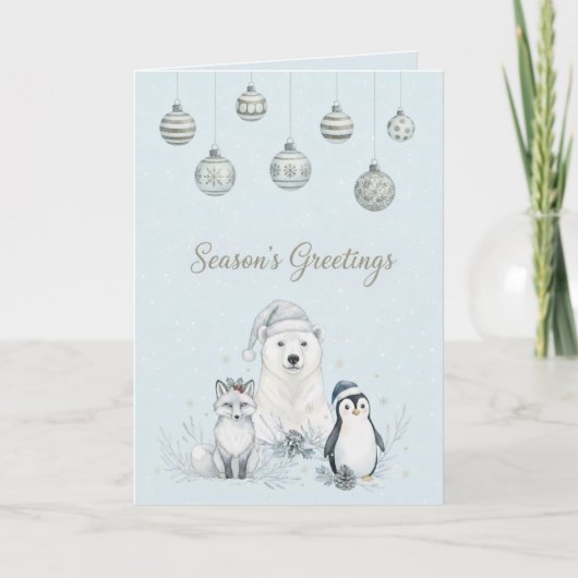 Season’s Greetings Winter Arctic Animals Feestdagen Kaart (Voorkant)