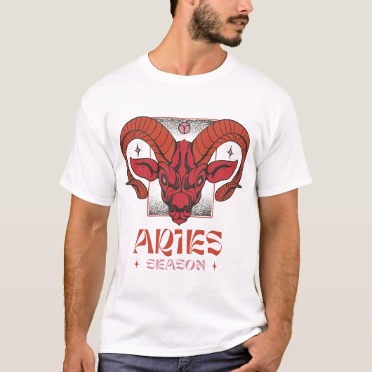 Seasonal Aries Ram Head in Red Line Art T-shirt (Voorkant)