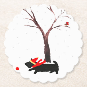 Seasonal Art Scottie Dog Robin Kartonnen Onderzetters