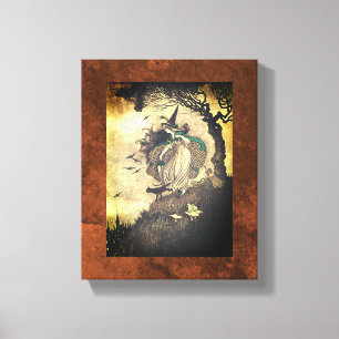 Seasonal Autumn/Halloween Witch Canvas Wall Art Afdruk