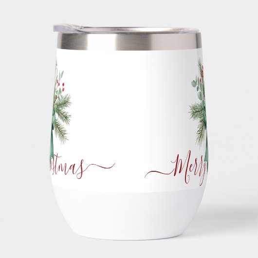 Seasonal Greenery with Red Script Holiday Message (Rechts)