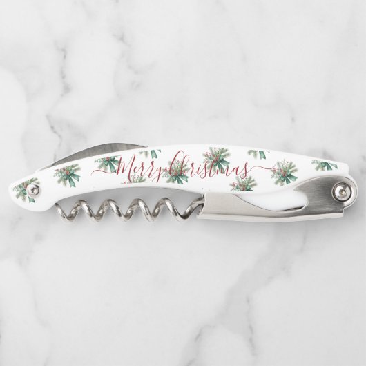 Seasonal Greenery with Red Script Holiday Message Kurkentrekker (Achterkant)