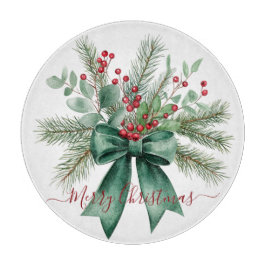 Seasonal Greenery with Red Script Holiday Message Snijplank