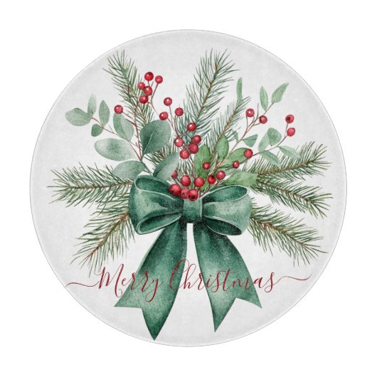 Seasonal Greenery with Red Script Holiday Message Snijplank (Voorkant)