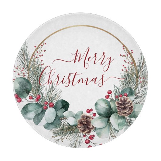 Seasonal Greenery with White Script  Snijplank (Voorkant)