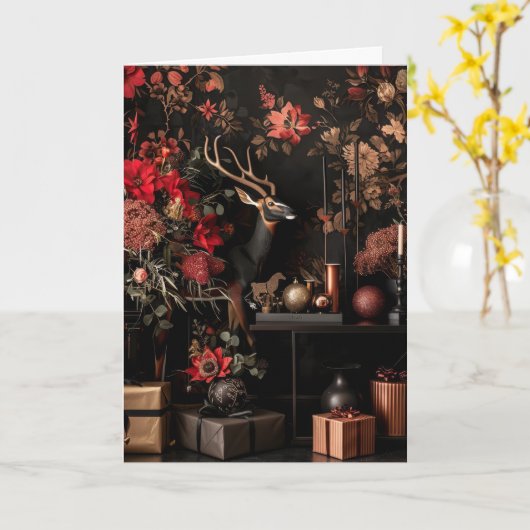 Seasonal Greeting Card • Luxe Christmas Aesthetic Kaart (Gele Bloem)