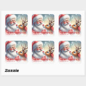 Seasonal Personalized Santa Rudolph Christmas Kids Vierkante Sticker (Vel)