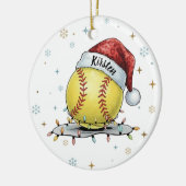 Seasonal Sparkle: Softball with Santa Hat  Keramisch Ornament (Links)