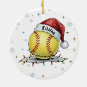 Seasonal Sparkle: Softball with Santa Hat  Keramisch Ornament (Achterkant)