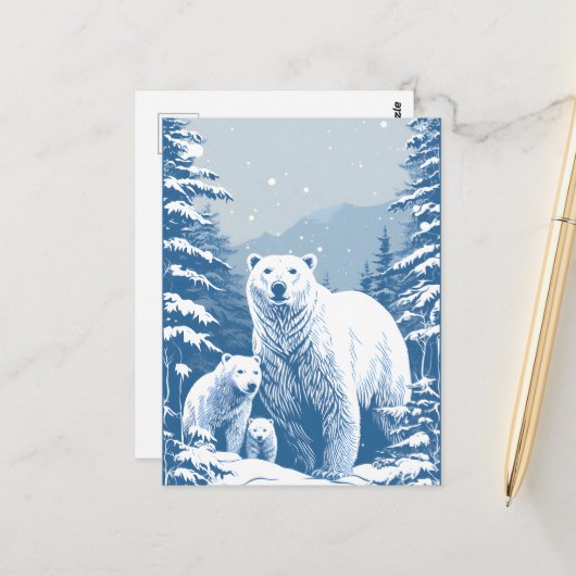 Seasonal Winter polar bear lovers Postcard Briefkaart (Voorkant / Achterkant in situ)