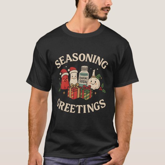 Seasoning Greetings Funny Chef Christmas Design T-shirt (Voorkant)