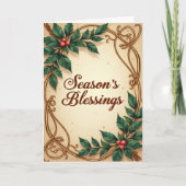 Seasons Blessings Elegant Green and Gold Christmas Kaart (Voorkant)