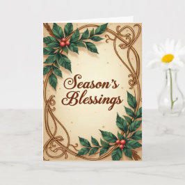 Seasons Blessings Elegant Green and Gold Christmas Kaart