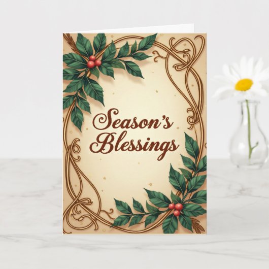 Seasons Blessings Elegant Green and Gold Christmas Kaart (Kleine Plant)