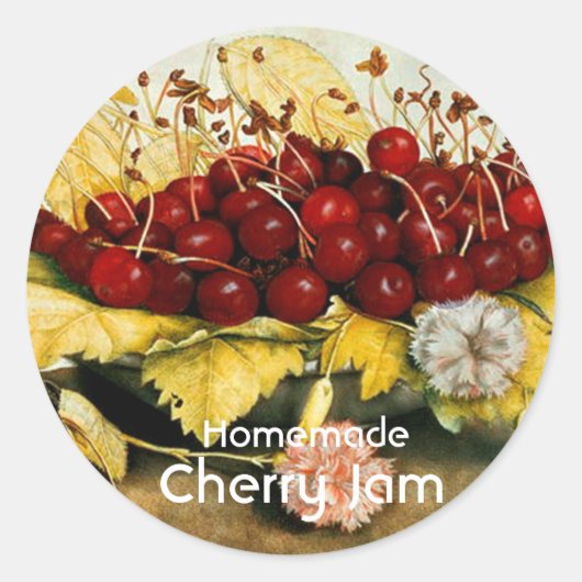 SEASON'S FRUITS CHERRIES , CHERRY JAM Preserve Jar Ronde Sticker (Voorkant)