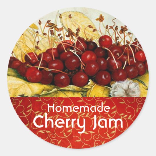 SEASON'S FRUITS CHERRIES , CHERRY JAM Preserve Jar Ronde Sticker (Voorkant)
