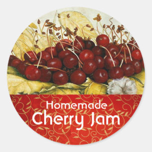 SEASON'S FRUITS CHERRIES , CHERRY JAM Preserve Jar Ronde Sticker