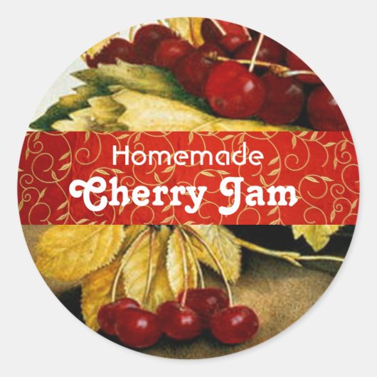 SEASON'S FRUITS CHERRIES , CHERRY JAM Preserve Jar Ronde Sticker (Voorkant)