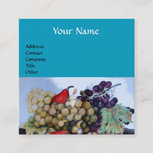 SEASON'S FRUITS GRAPES EN PEARS Bright Blue Vierkante Visitekaartje (Voorkant)