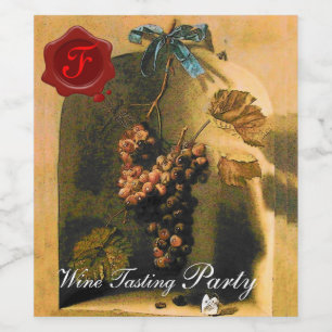 SEASON'S FRUITS - GRAPES RED WAX SEAL MONOGRAM WIJN ETIKET