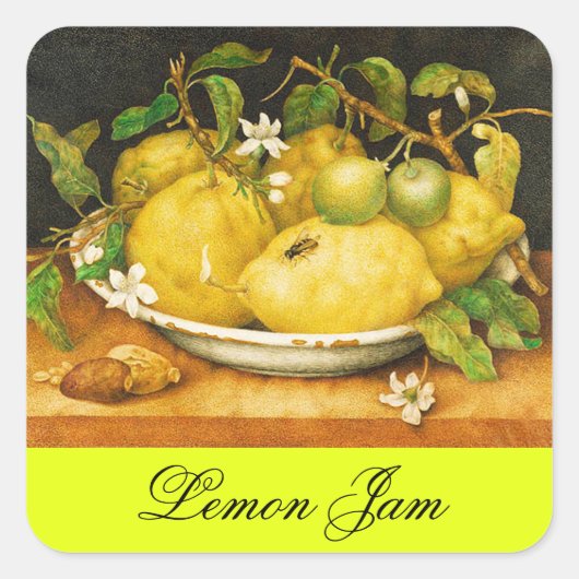 SEASON'S FRUITS LEMON JAM , PRESERVE , CANNING JAR VIERKANTE STICKER (Voorkant)