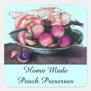 SEASON'S FRUITS / PEACH Preserve Canning Jar Vierkante Sticker