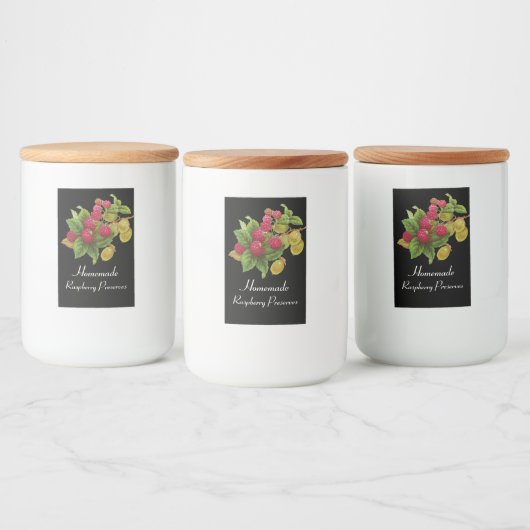 SEASON'S FRUITS / RASPBERRIES PRESERT Black Voedselcontainer Etiket (Flessen)