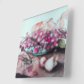 SEASON'S FRUITS , STRAWBERRIES PEARS EN CICADA VIERKANTE KLOK (Hoek)