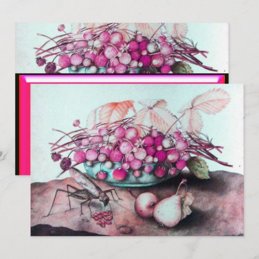 SEASON'S FRUITS / STRAWBERRIES , PEARS Fuchsia roz Aankondiging (Voorkant / Achterkant)