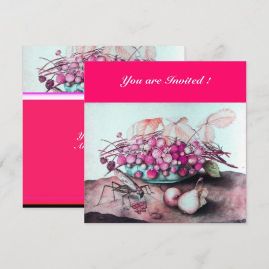 SEASON'S FRUITS / STRAWBERRIES , PEARS Fuchsia roz Kaart (Voorkant / Achterkant)