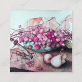 SEASON'S FRUITS, STRAWBERRIES, PEARS Hot Pink Vierkante Visitekaartje (Achterkant)