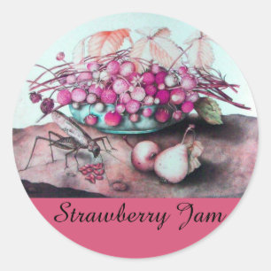 SEASON'S FRUITS, STRAWBERRY Preserve, Jam, Canning Ronde Sticker